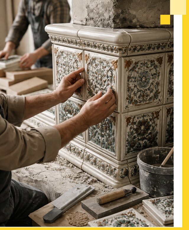 Изразцовые камины под ключ в Красноярске: проект и монтаж