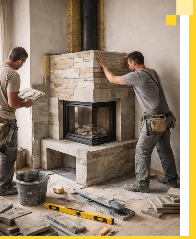 Угловые камины под ключ проект, монтаж и отделка в Красноярске