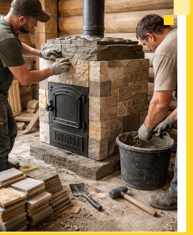 Облицовка банной печи под ключ в Красноярске: камень и плитка