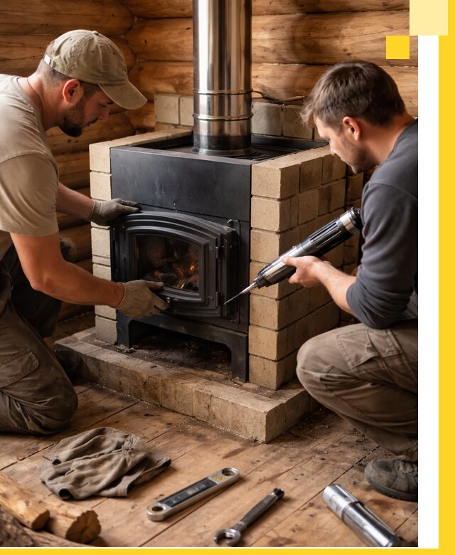 Монтаж и установка печи в бане под ключ с гарантией в Красноярске