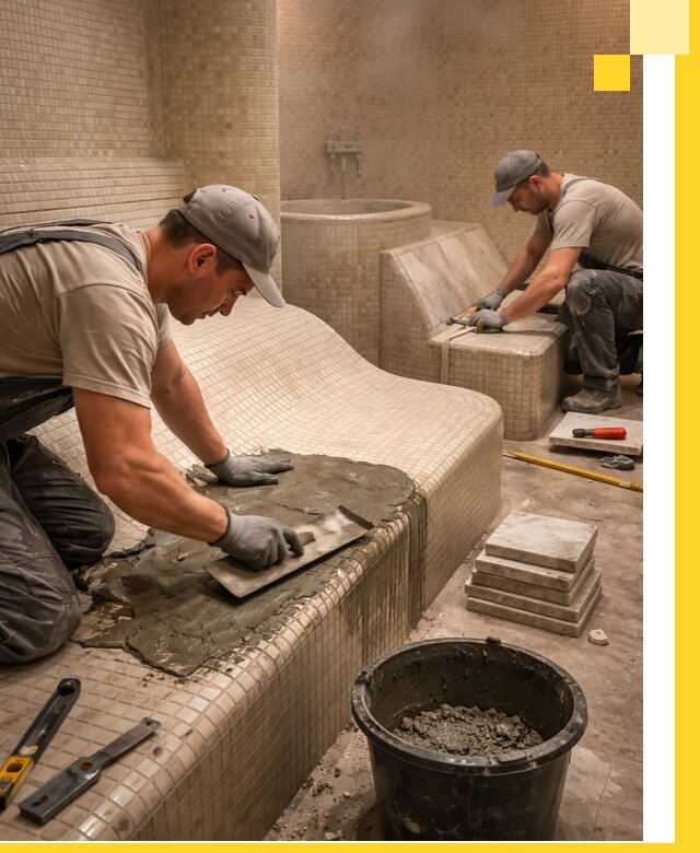 Лежаки для хамама под ключ в Красноярске, проект и монтаж