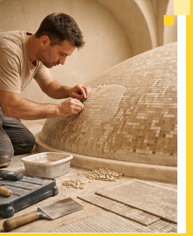 Профессиональная укладка мозаики для хамама под ключ в Красноярске